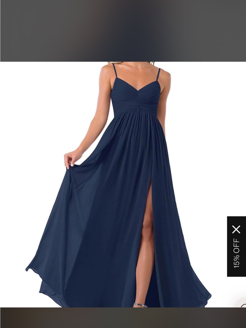 Elegant Navy Spaghetti-Strap Maxi Dress with Front Slit